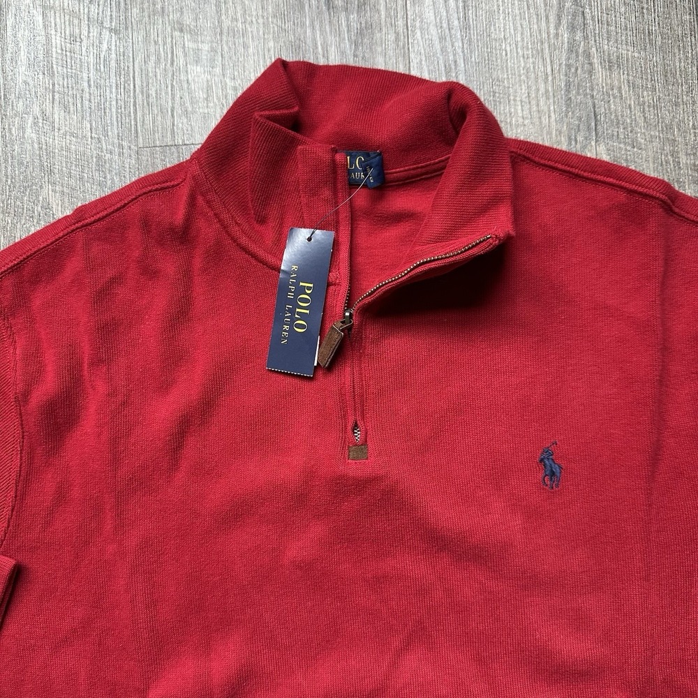Polo Ralph Lauren NEW Quarter Zip Sweater Mens XL Red Cotton Mock‎ Neck Pony